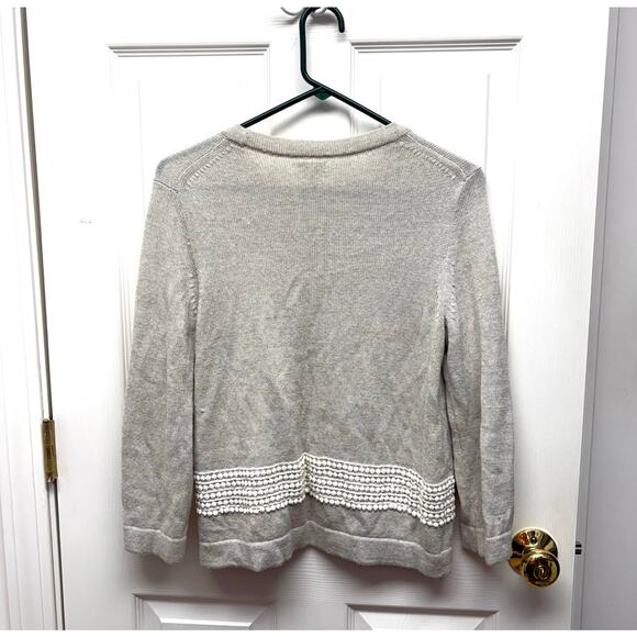 J.Crew Sweater, Gray Crew Neck, Merino Wool Blend, Lace Accent, Women's Size S - Picture 4 of 6